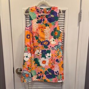 Frances Valentine Pink Floral Mini Dress with Green, Orange and Purple Accents